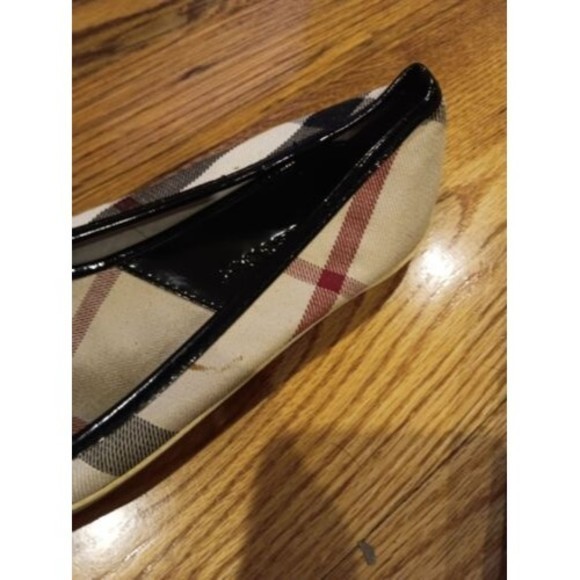 Burberry Nova Check Plaid Ballet Flats Cap Toe Patent Leather Fabric Shoe 38 8 - Picture 7 of 10